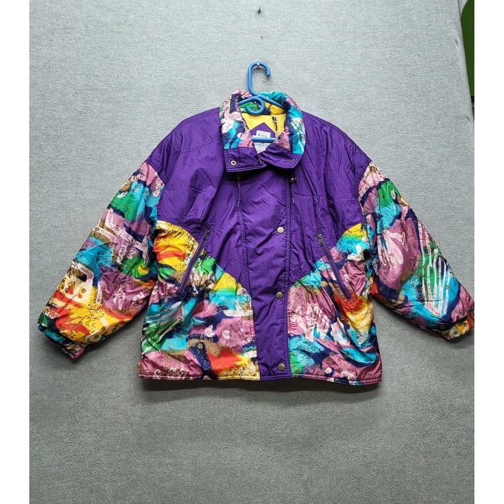 VINTAGE Casual Club Women Jacket M Purple Windbreaker Abstract Ski 80s‎ 90s